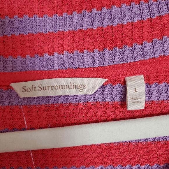 Soft Surroundings Women's Serene Button Collar Stripe Sweater Pink Purple Large - Picture 3 of 6